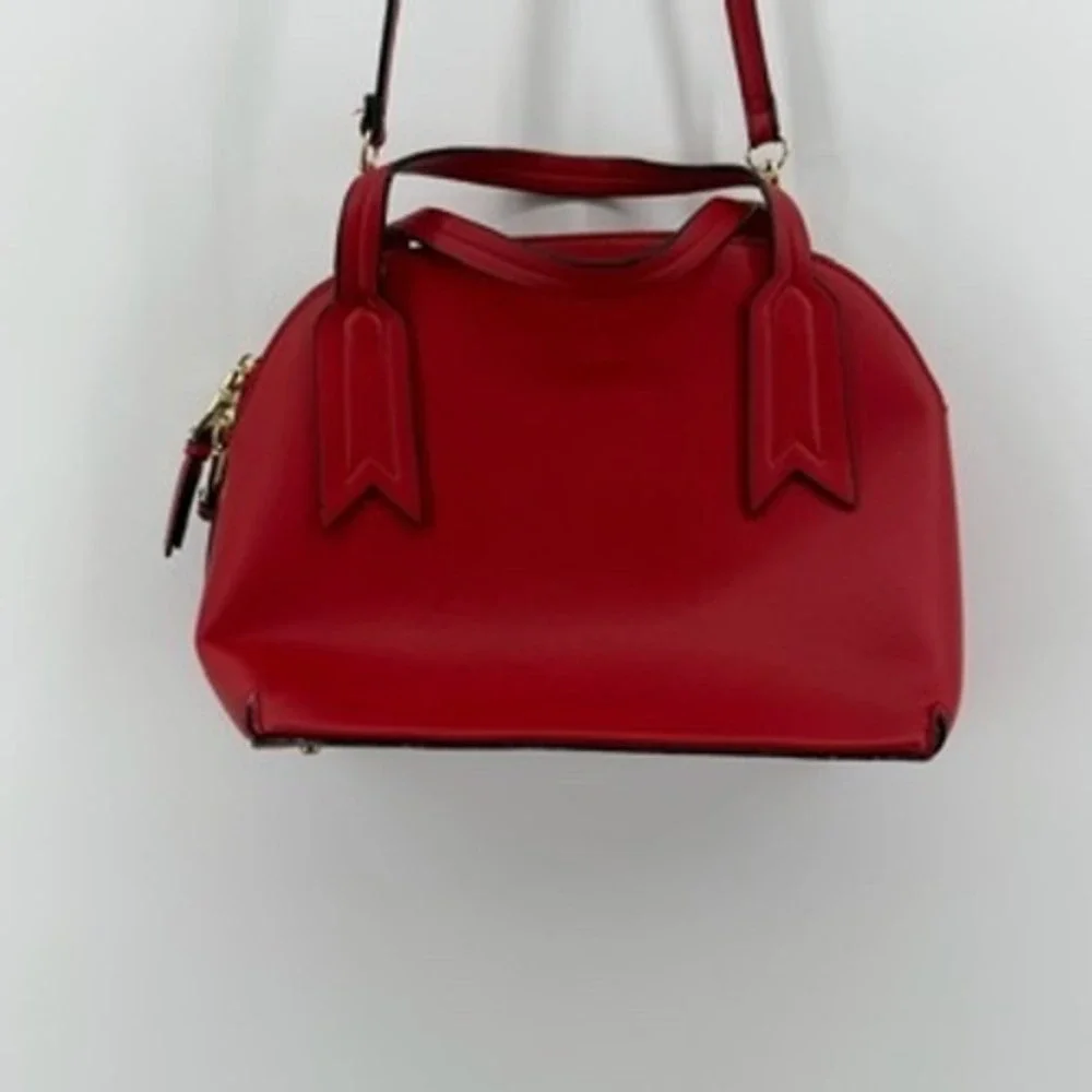 Betsey Johnson Red Satchel Bag with Charms‎ Top Handle Crossbody Gold Hardware
